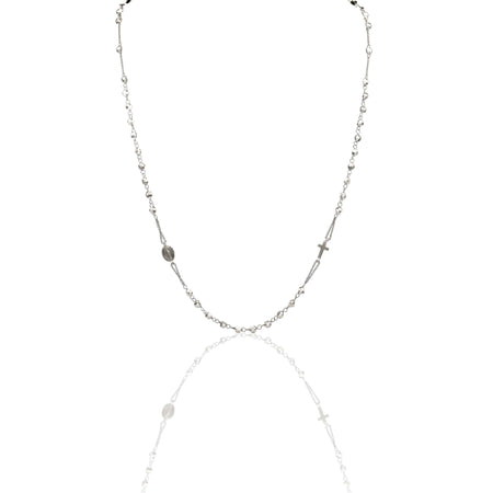 Collana Oro Bianco Oro 18 carati Rosario Girocollo Solo Oro Sfera mm.4 cm.60
