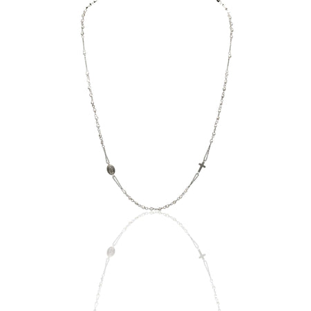 Collana Oro Bianco Oro 18 carati Rosario Girocollo Solo Oro Sfera mm.3 cm.60