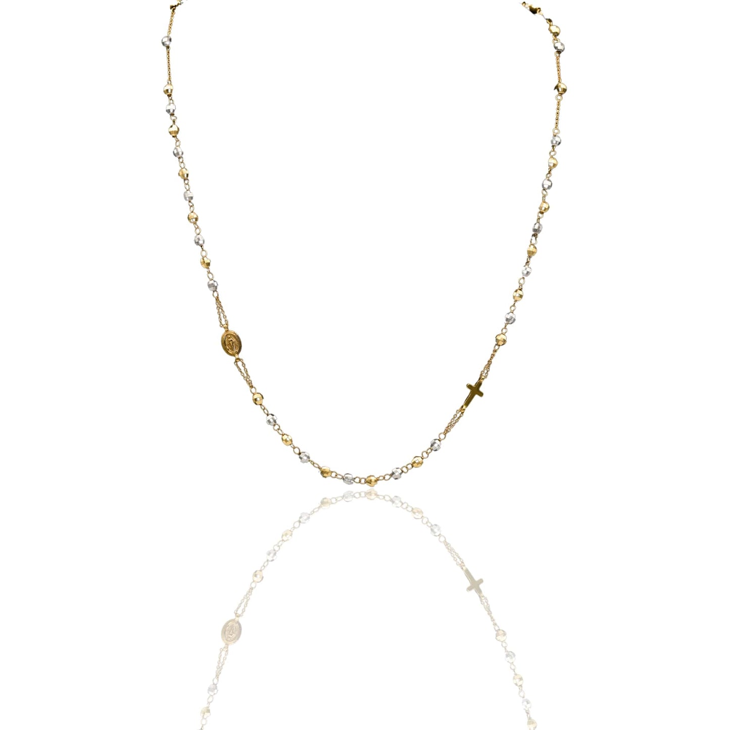 Collana Oro Giallo, Oro Bianco Oro 18 carati Rosario Girocollo Solo Oro Sfera mm.4 cm.50