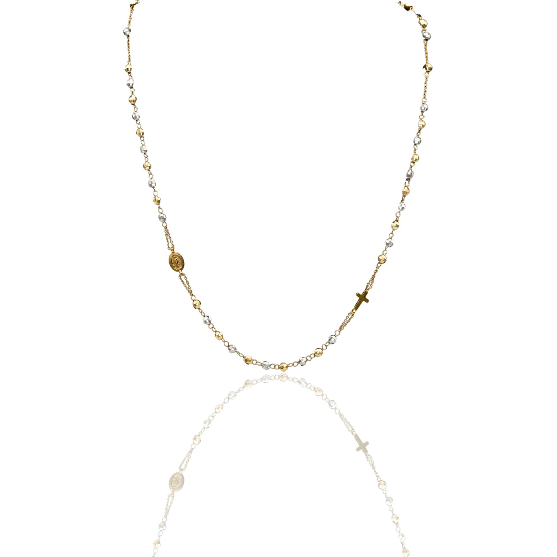 Collana Oro Giallo, Oro Bianco Oro 18 carati Rosario Girocollo Solo Oro Sfera mm.4 cm.50
