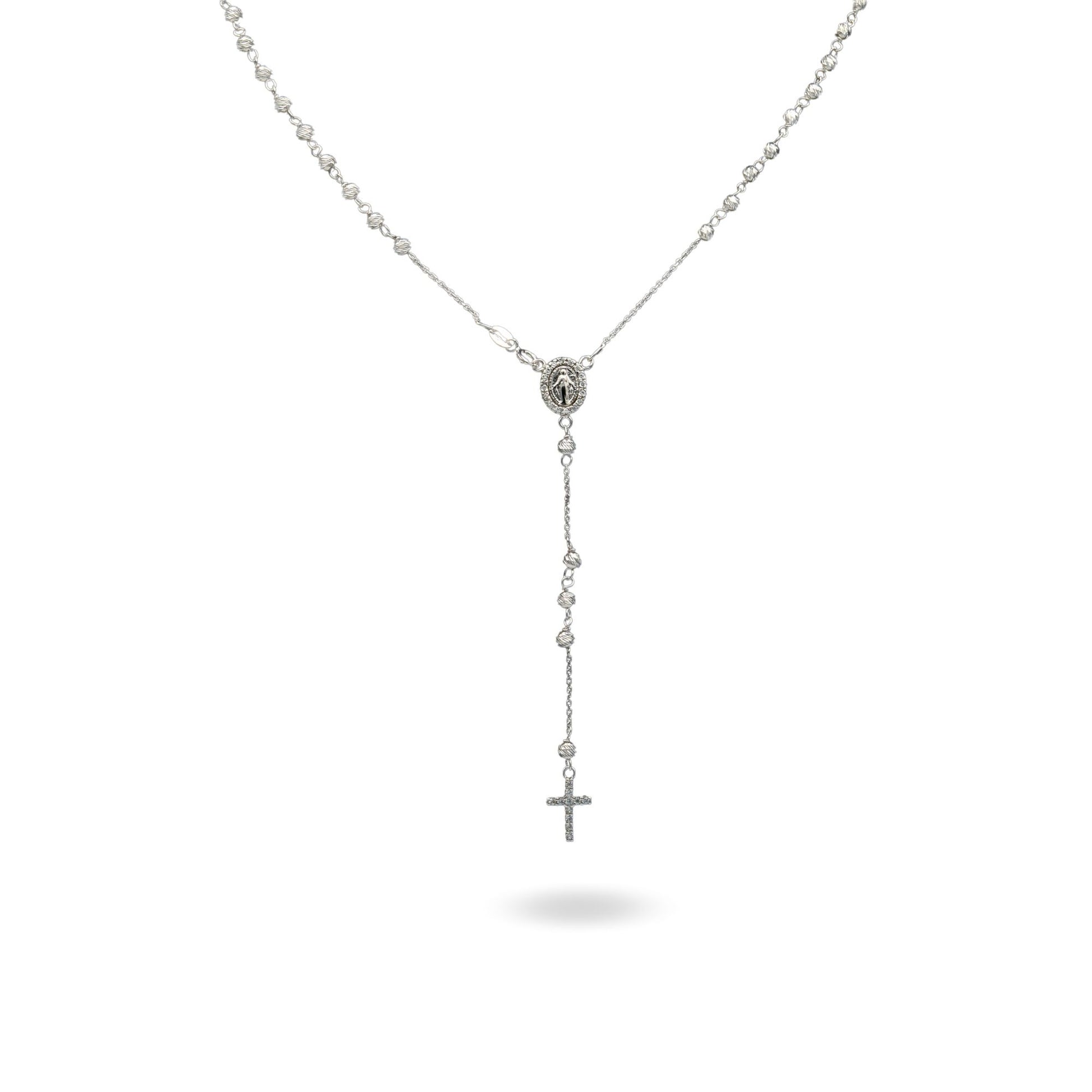 Collana Oro Bianco Oro 18 carati Rosario Pendente Sfere Slash Solo Oro Sfera mm.3 cm.60
