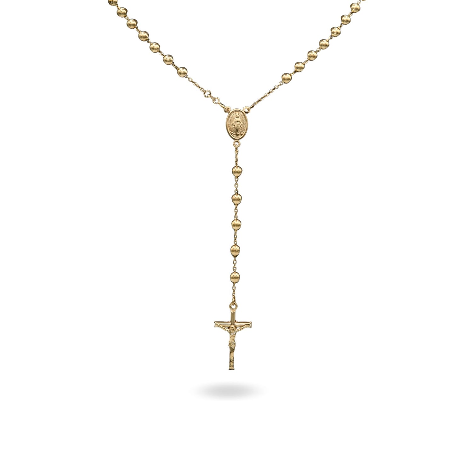 Collana Oro Giallo Oro 18 carati Rosario Modello Pendente Solo Oro 60 cm.Sfera mm. 5