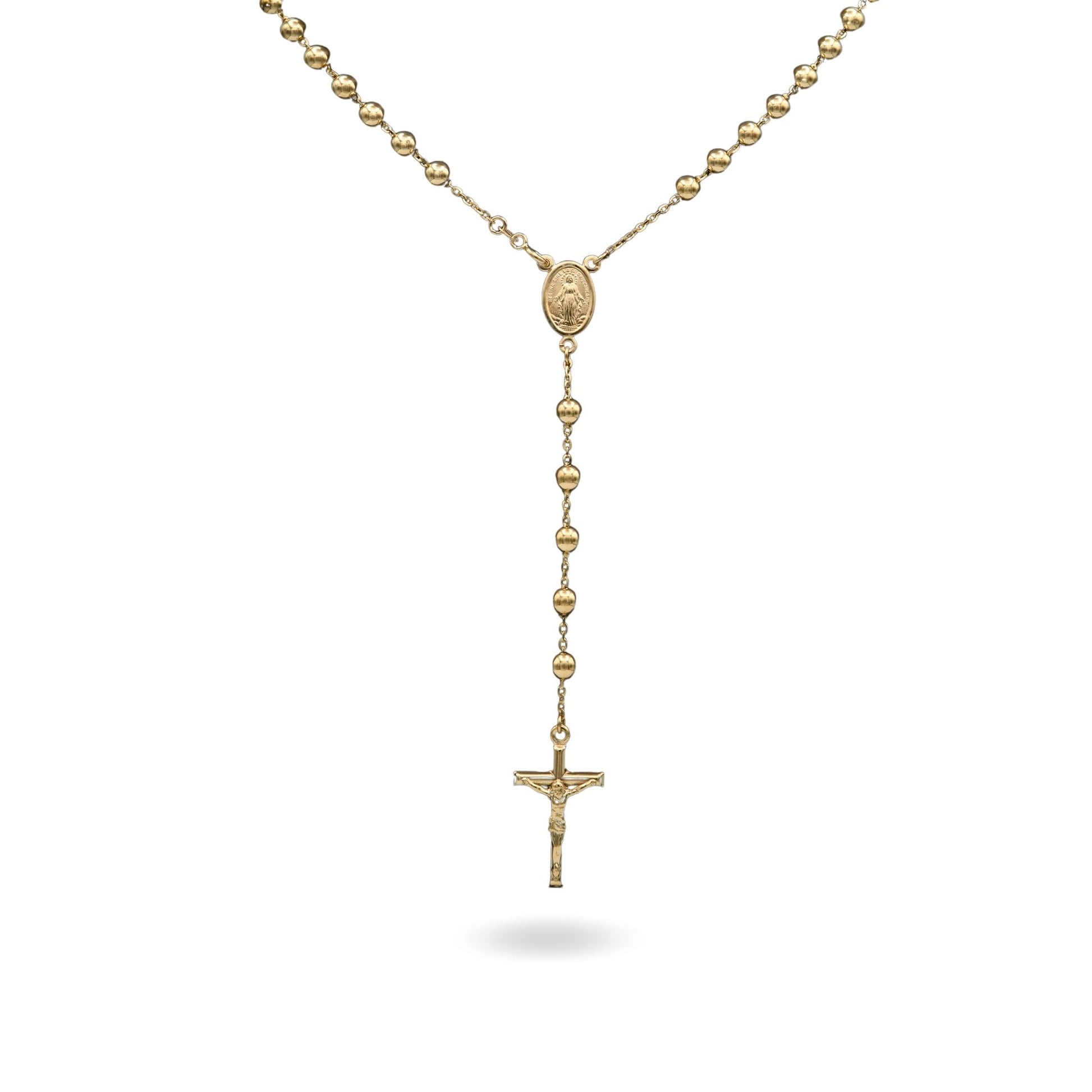 Collana Oro Giallo Oro 18 carati Rosario Modello Pendente Solo Oro 60 cm.Sfera mm. 5