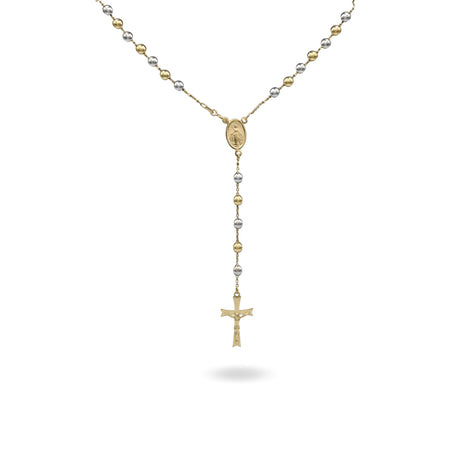 Collana Oro Giallo, Oro Bianco Oro 18 carati Rosario Modello Pendente Solo Oro 60 cm.Sfera mm. 5
