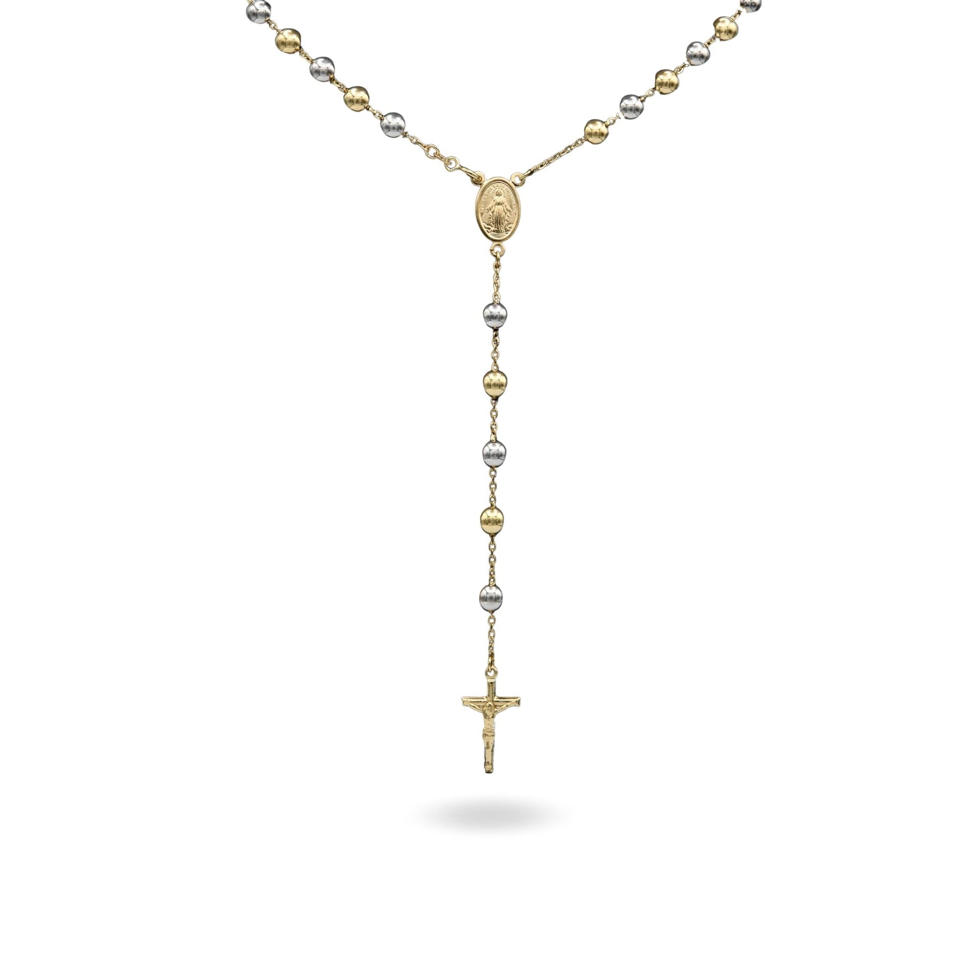 Collana Oro Giallo, Oro Bianco Oro 18 carati Rosario Modello Pendente Solo Oro 60 cm.Sfera mm. 6