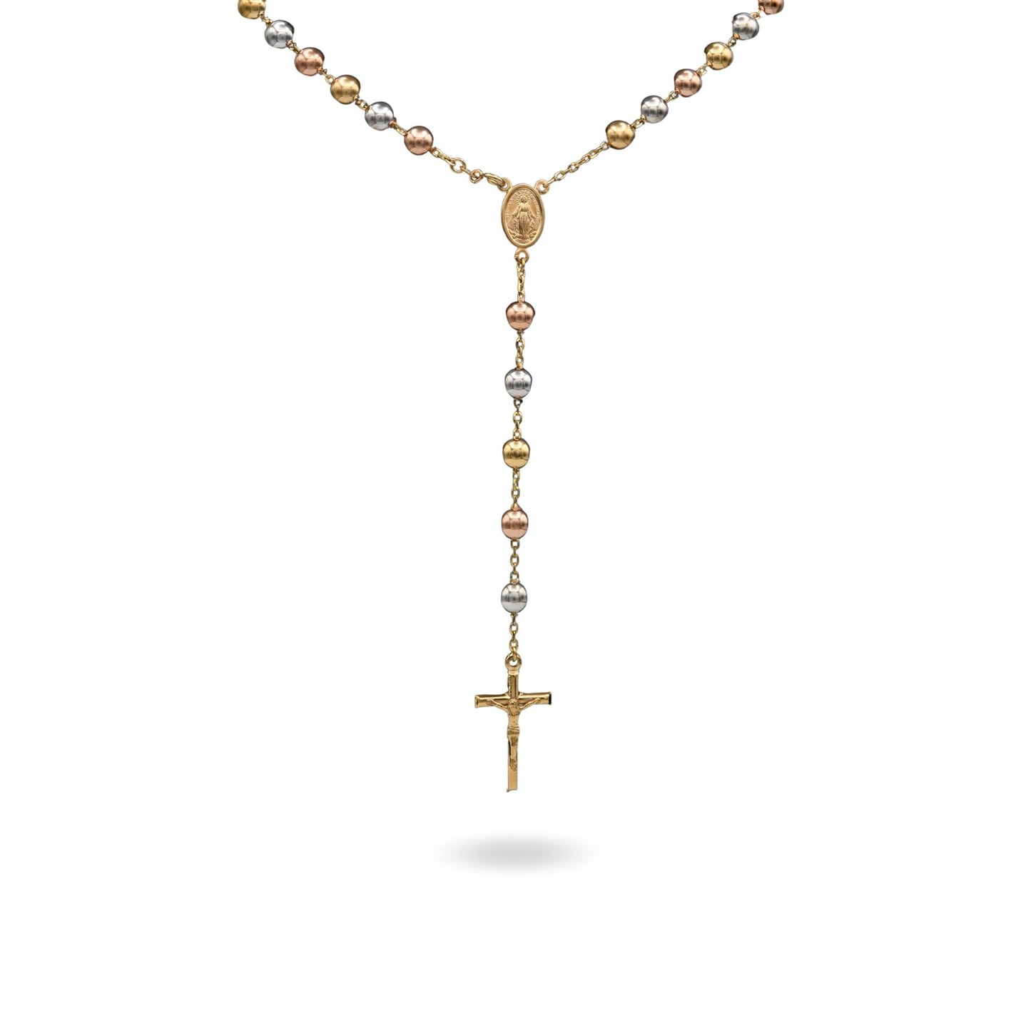 Collana Oro Giallo, Oro Bianco, Oro Rosa Oro 18 carati Rosario Modello Pendente Solo Oro 60 cm.Sfera mm. 7