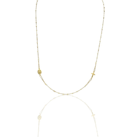 Collana Oro Giallo Oro 18 carati Rosario Girocollo Solo Oro 50 cm.Sfera mm. 2,5