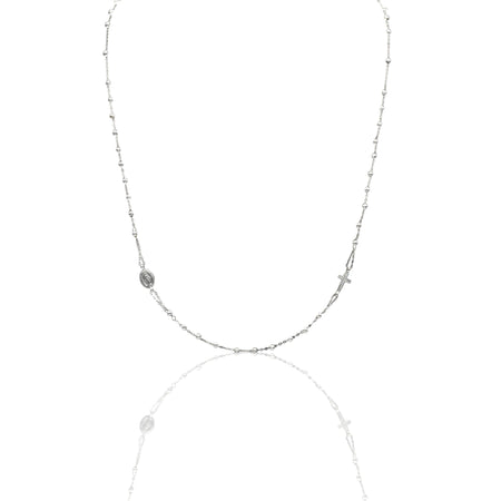 Collana Oro Bianco Oro 18 carati Rosario Girocollo Solo Oro 50 cm.Sfera mm. 2,5