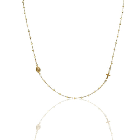 Collana Oro Giallo Oro 18 carati Rosario Girocollo Solo Oro 50 cm.Sfera mm. 2,5