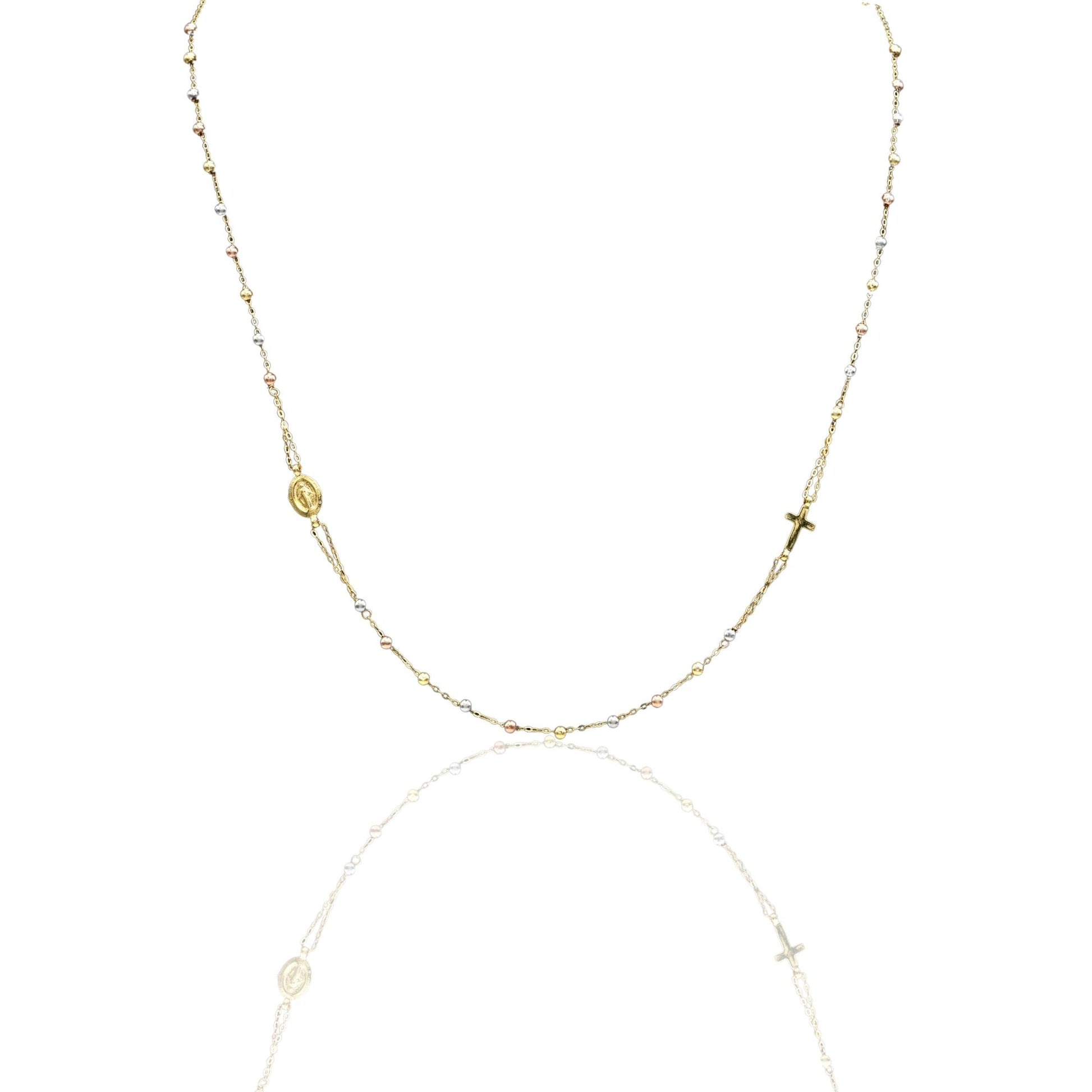 Collana Oro Giallo, Oro Bianco, Oro Rosa Oro 18 carati Rosario Girocollo Solo Oro 50 cm.Sfera mm. 2,5