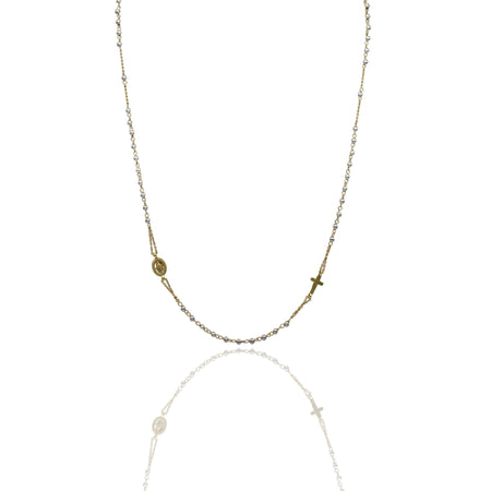 Collana Oro Giallo, Oro Bianco Oro 18 carati Rosario Girocollo Solo Oro 50 cm.Sfera mm. 2,5
