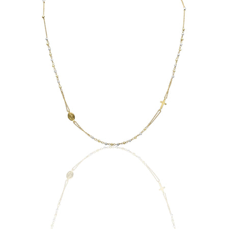 Collana Oro Giallo, Oro Bianco Oro 18 carati Rosario Girocollo Solo Oro 50 cm.Sfera mm. 2,5