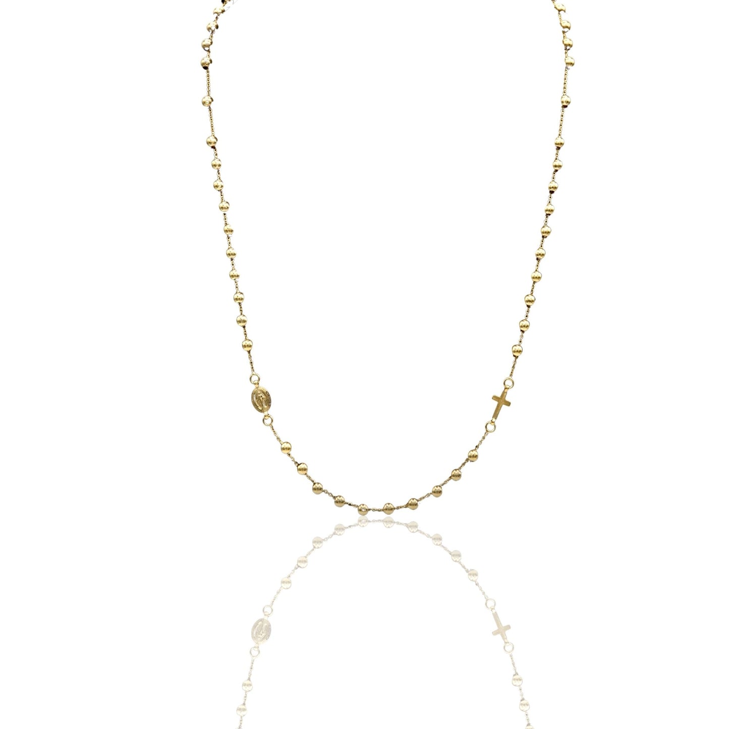 Collana Oro Giallo Oro 18 carati Rosario Girocollo Solo Oro 60 cm.Sfera mm. 4