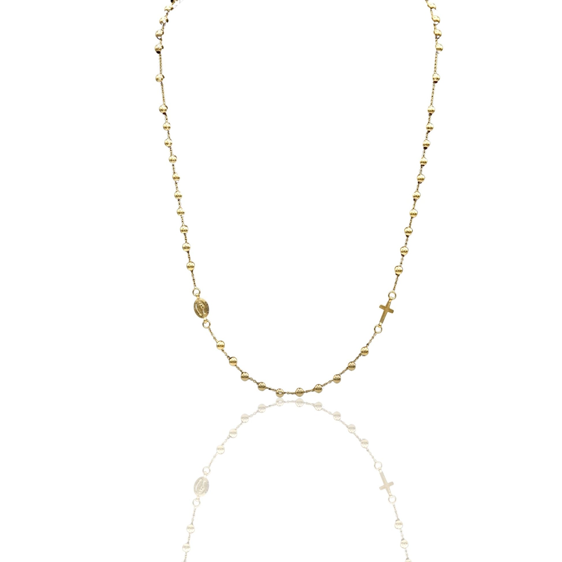 Collana Oro Giallo Oro 18 carati Rosario Girocollo Solo Oro 60 cm.Sfera mm. 4