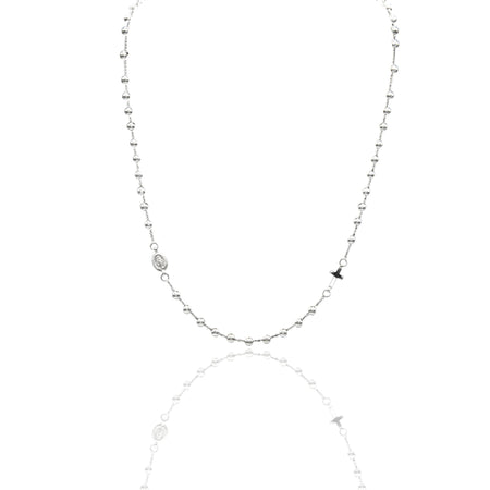 Collana Oro Bianco Oro 18 carati Rosario Girocollo Solo Oro 60 cm.Sfera mm. 4