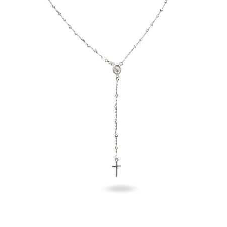 Collana Oro Bianco Oro 18 carati Rosario Modello Pendente Solo Oro 50 cm.Sfera mm 2,5