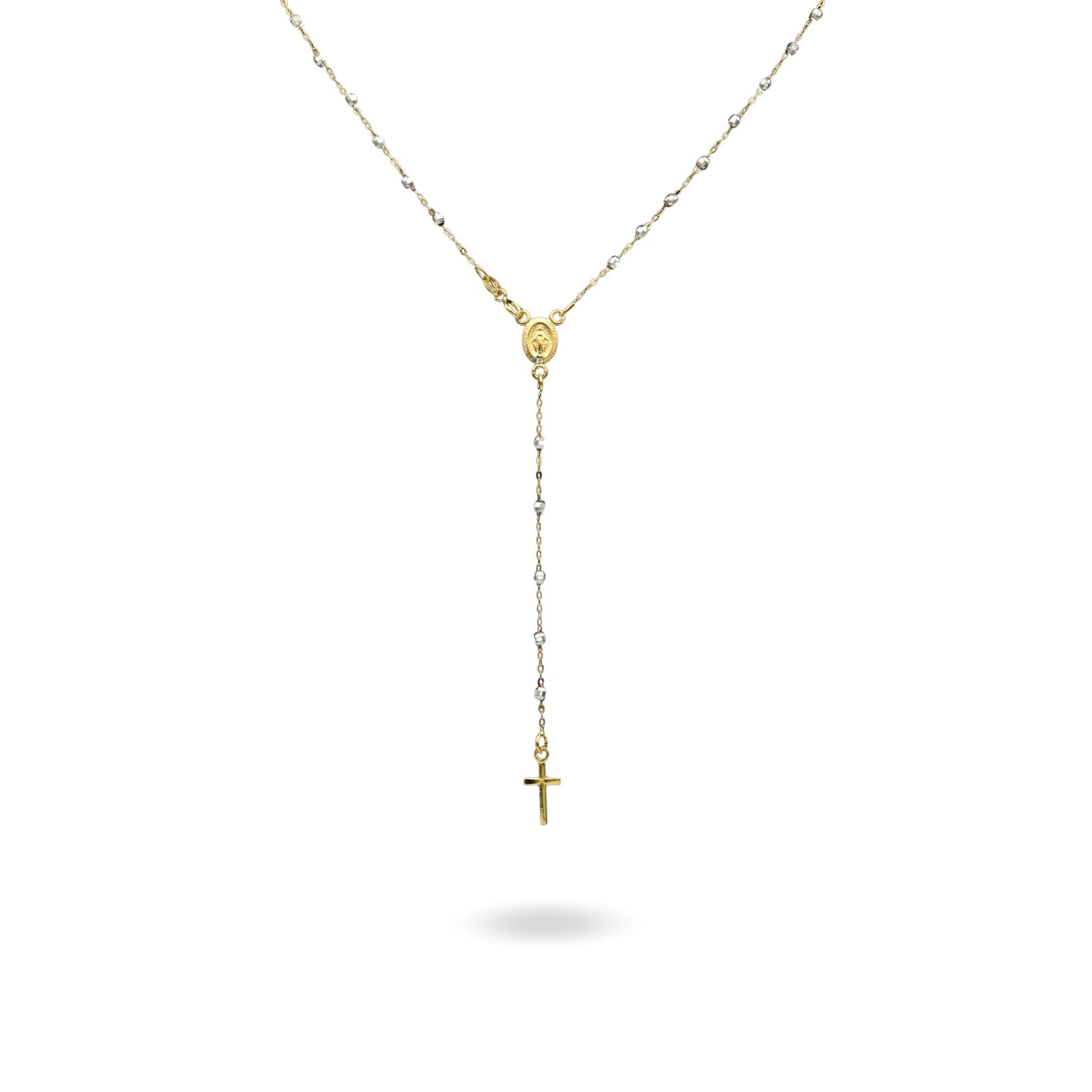 Collana Oro Bianco, Oro Giallo Oro 18 carati Rosario Modello Pendente Solo Oro 60 cm.Sfera mm 2,5