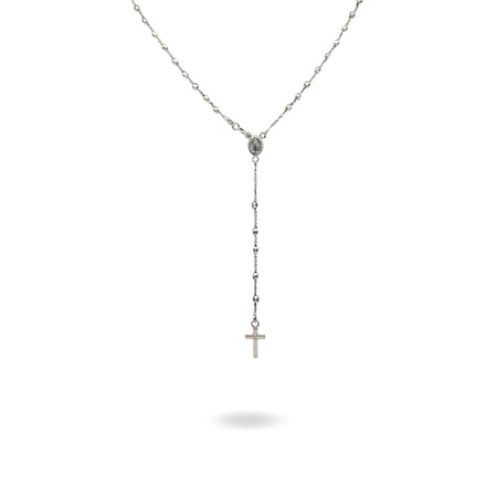Collana Oro Bianco Oro 18 carati Rosario Modello Pendente Solo Oro 45 cm.Sfera mm 3