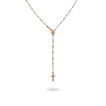 Collana Oro Rosa Oro 18 carati Rosario Modello Pendente Solo Oro 60 cm.Sfera mm 3