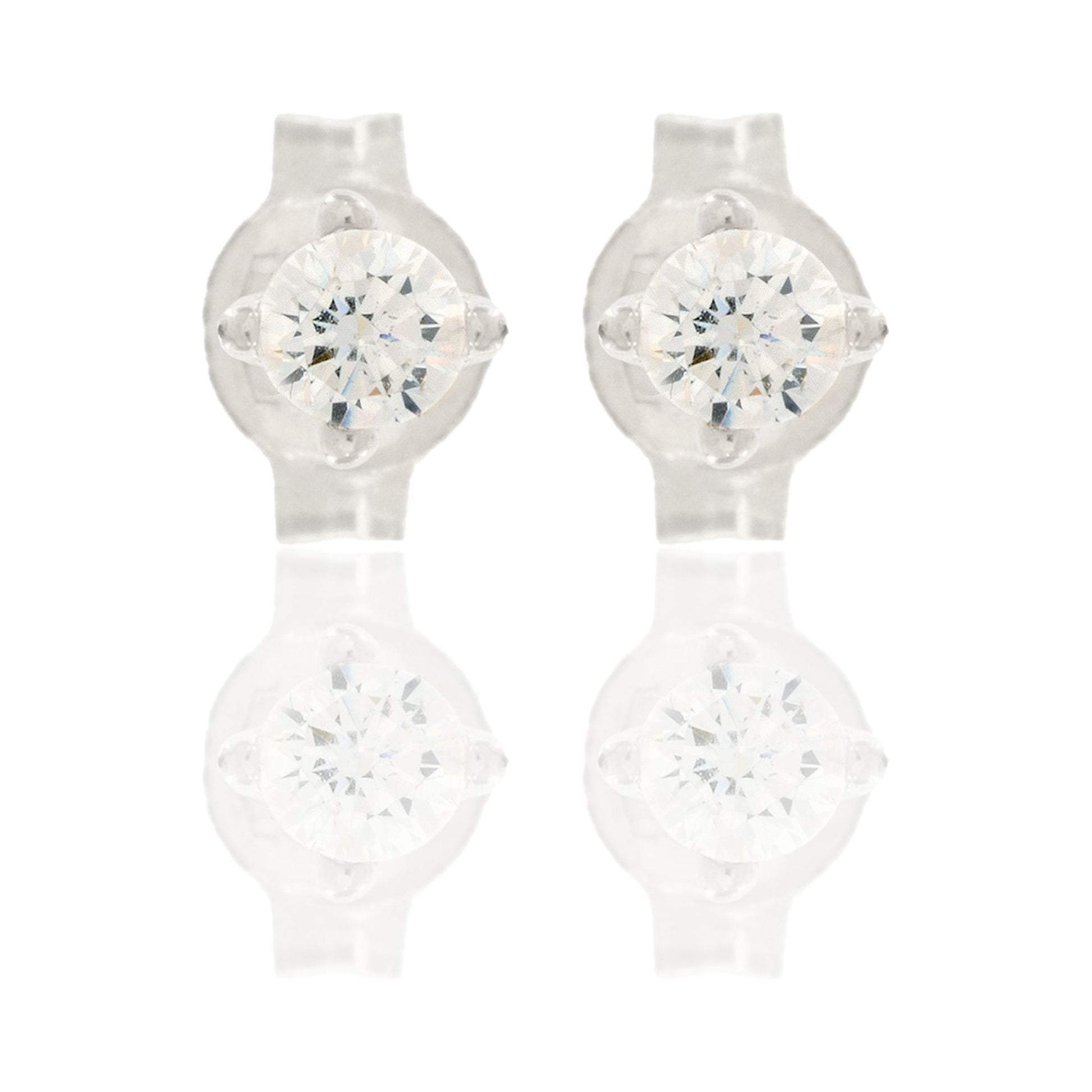 Orecchini Oro Bianco Oro 18 carati Punto Luce Quadrato 4 Griffe Zircone Bianco