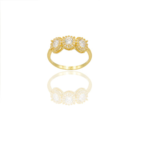 Anelli Oro Giallo Oro 18 carati trilogy magic centro e contorno gambo pavè Zirconi Bianchi spessore gambo 1,6mm spessore pietre 6,4mm