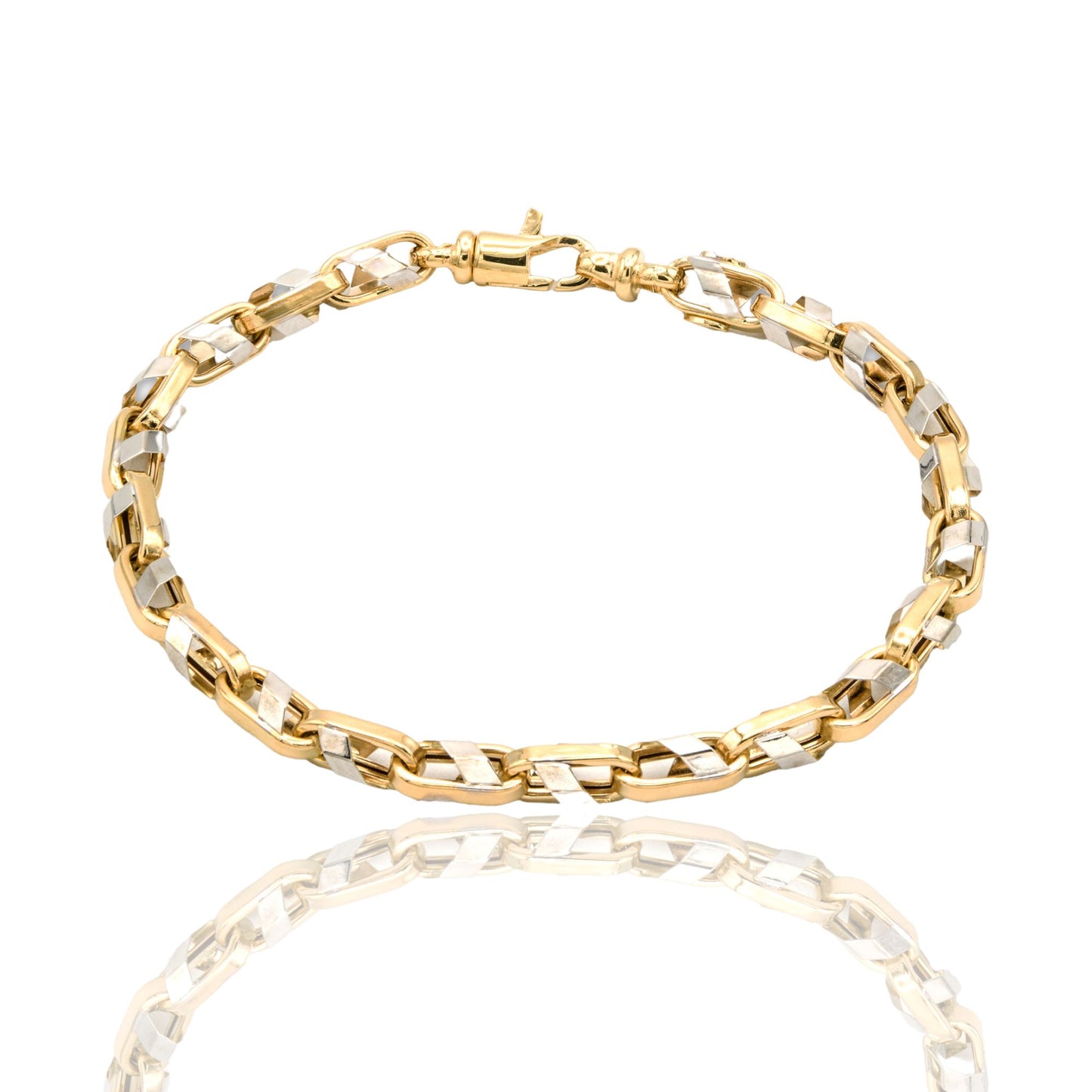 Bracciale Oro Giallo Oro Bianco Oro 18 carati Catena Con Righe Liscie Solo Oro