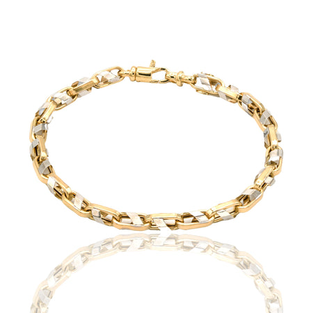 Bracciale Oro Giallo Oro Bianco Oro 18 carati Catena Con Righe Liscie Solo Oro
