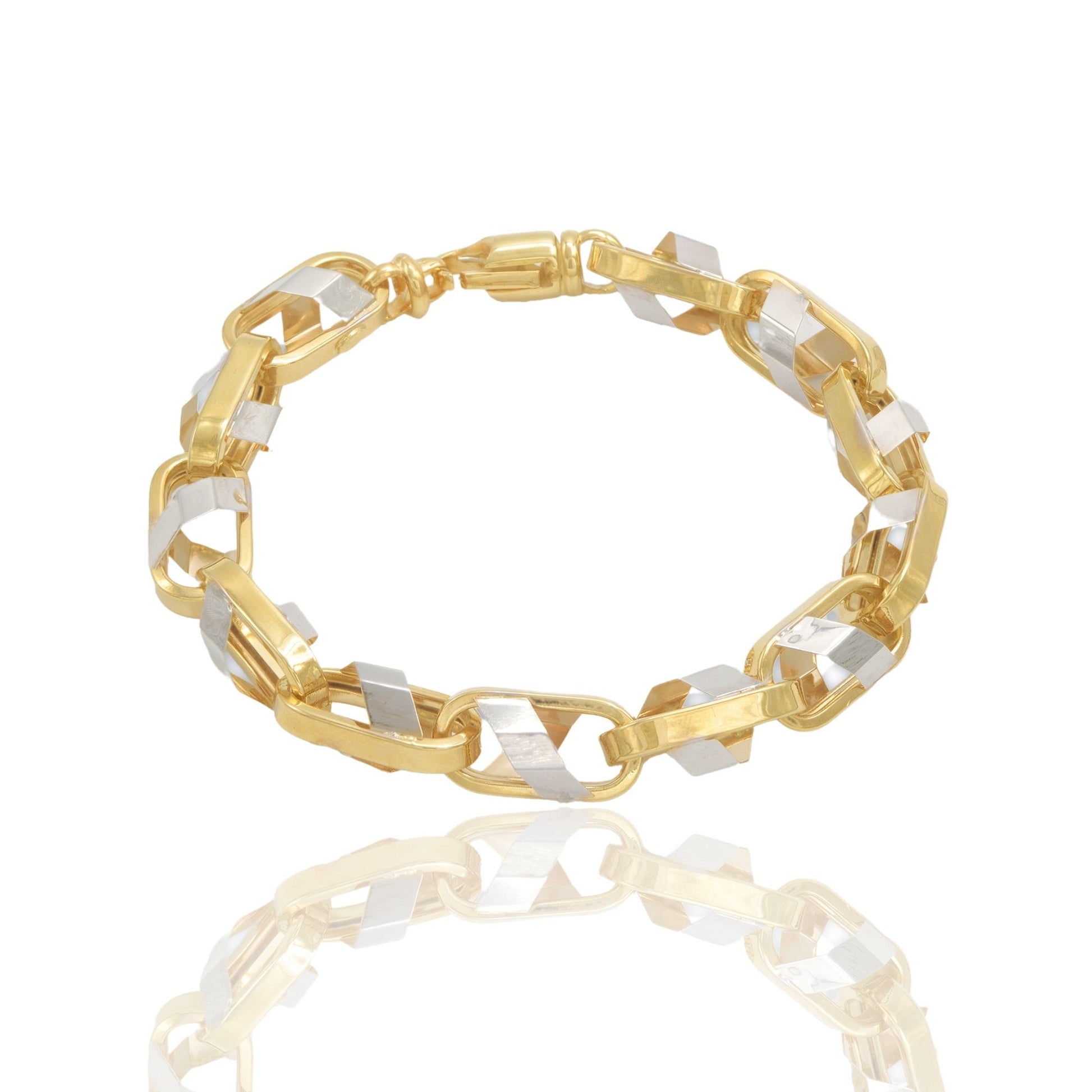 Bracciale Oro Giallo Oro Bianco Oro 18 carati Ovali A Catena Con Gabbia Squadrata Solo Oro cm. 23,5