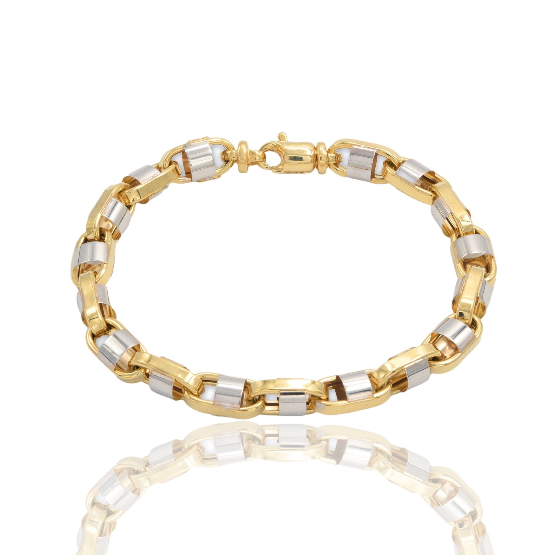 Bracciale Oro Giallo Oro Bianco Oro 18 carati Ovali A Catena Con Gabbia Tonda Solo Oro