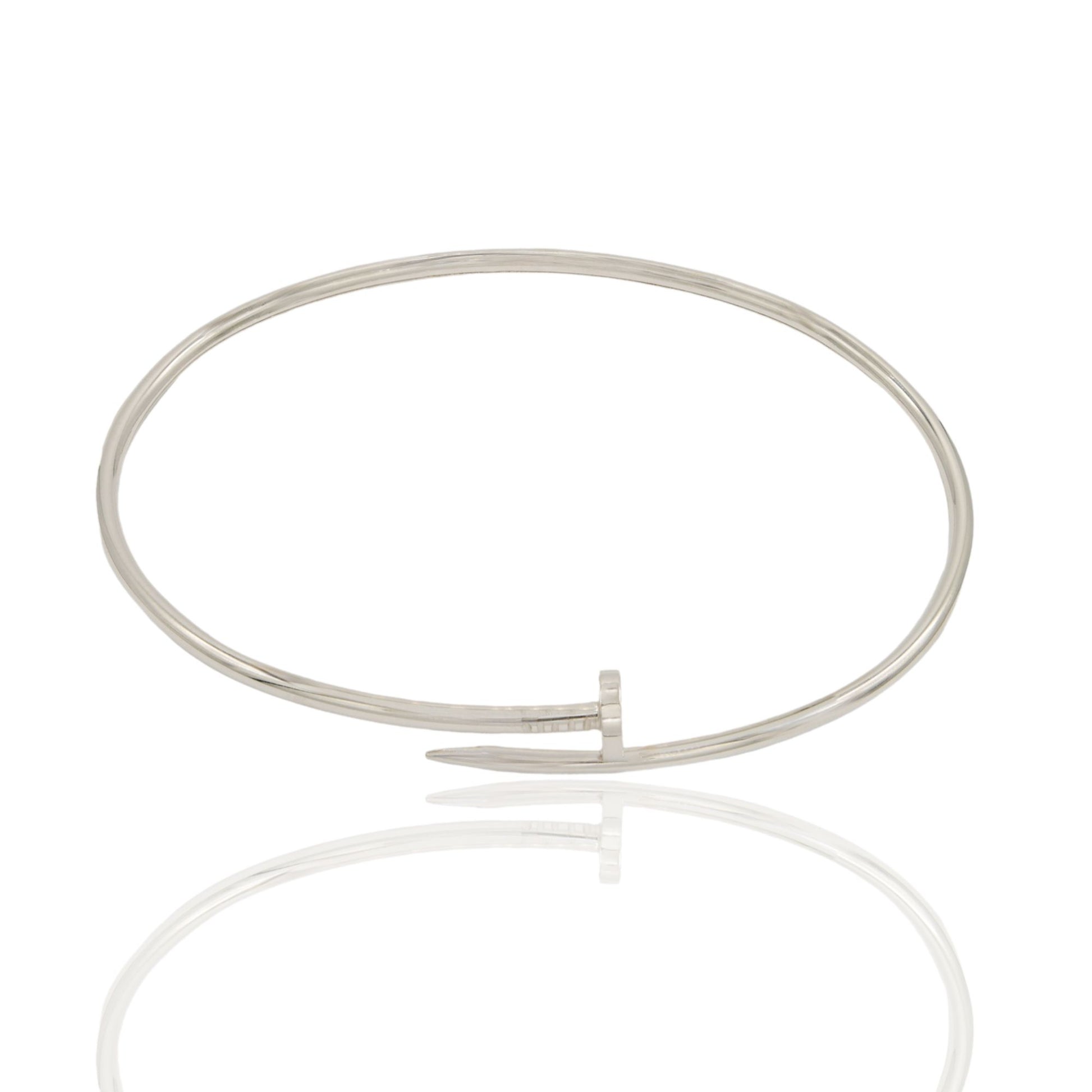 Bracciale Oro Bianco Oro 18 carati Rigido Chiodo Canna Sottile Solo Oro