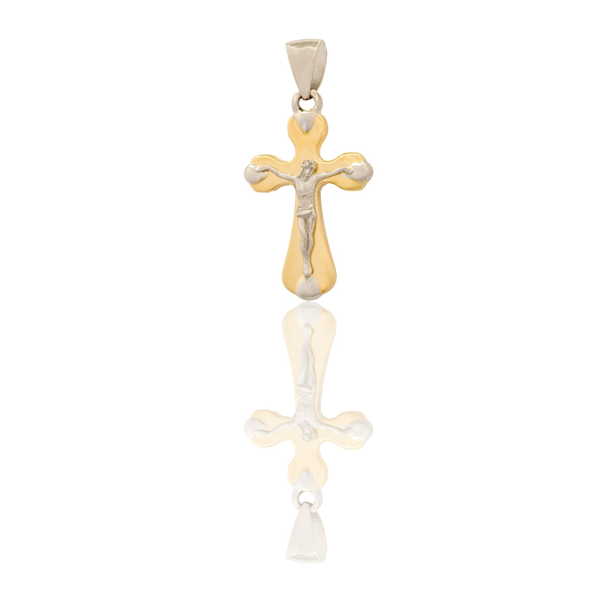 Ciondolo Oro Giallo Oro Bianco Oro 18 carati Croce Arrotondata Con Cristo Solo Oro