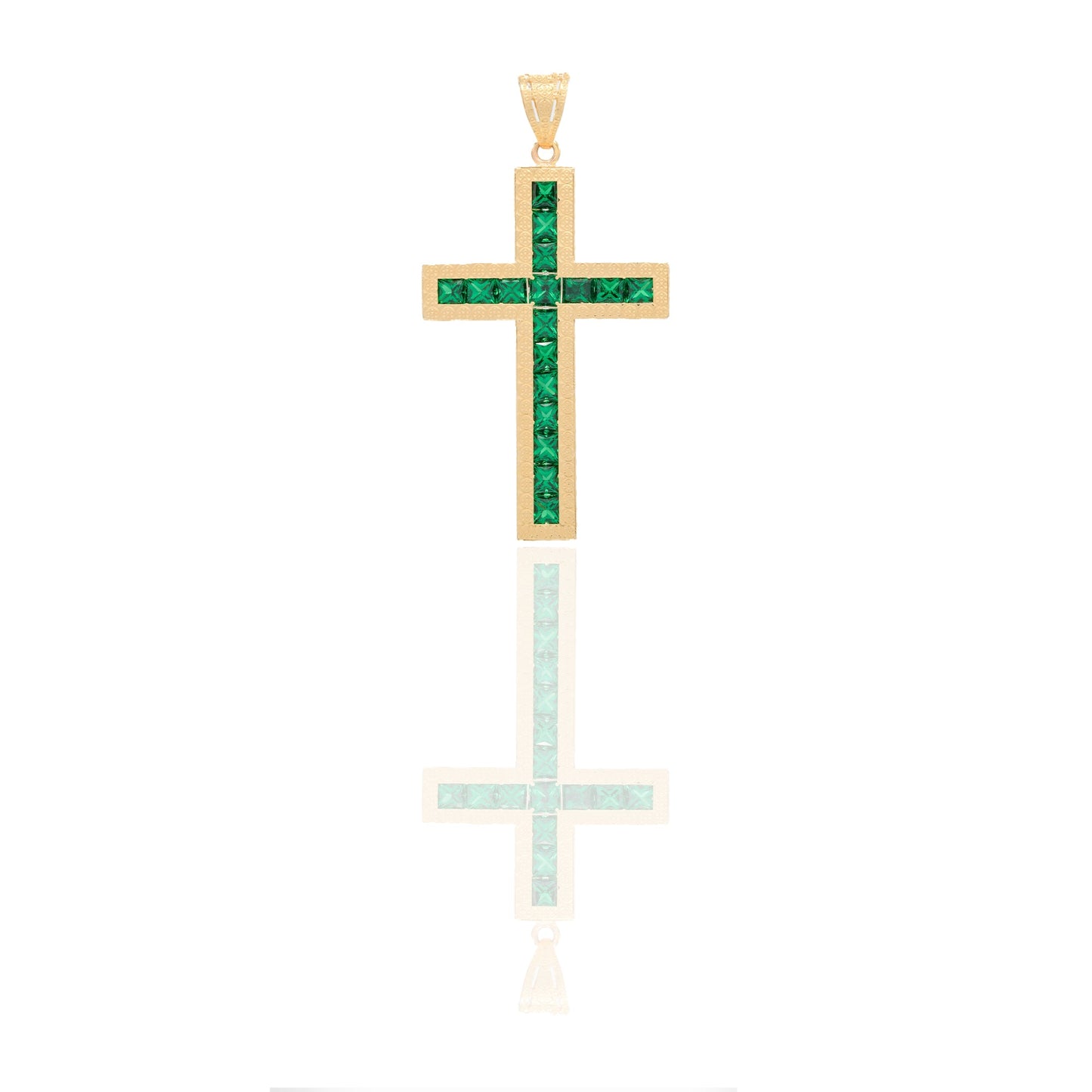 Ciondoli Oro Giallo Oro 18 carati Croce diamantata Zirconi Verdi 5,7cm x 3cm