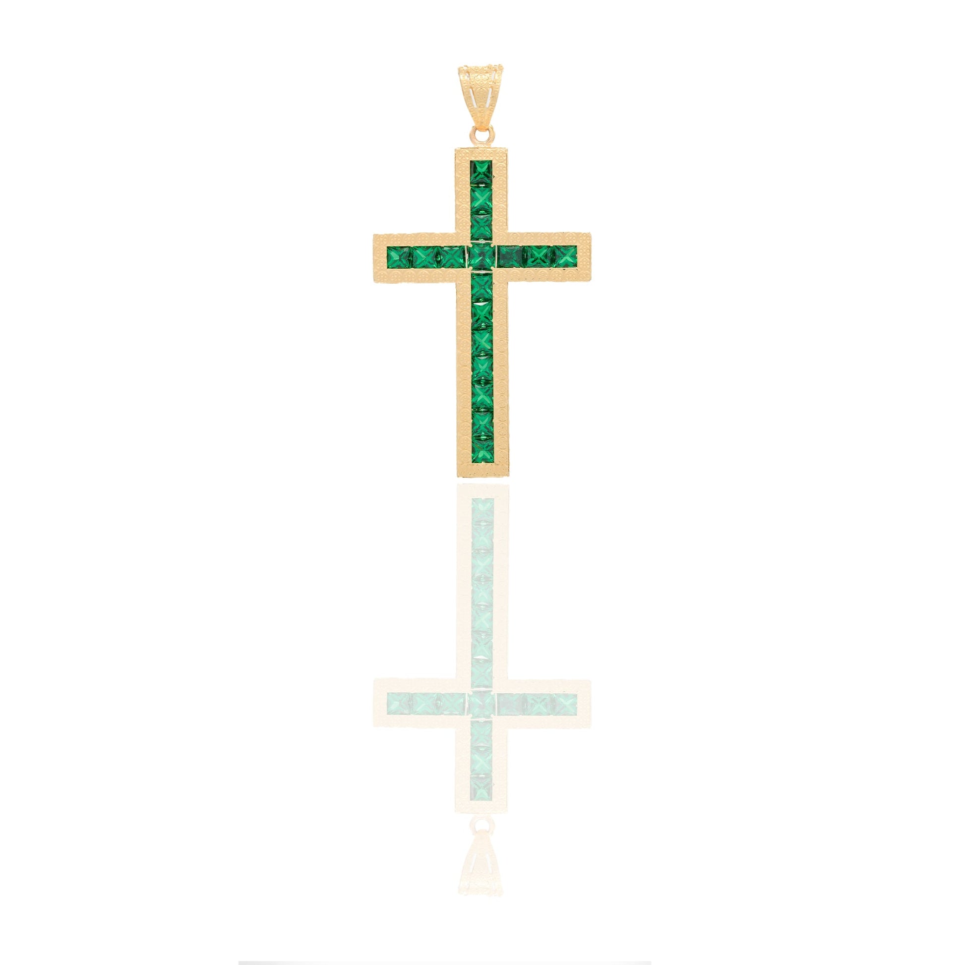 Ciondoli Oro Giallo Oro 18 carati Croce diamantata Zirconi Verdi 5,7cm x 3cm