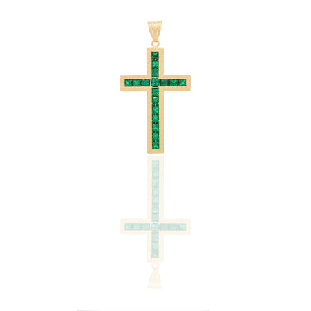Ciondoli Oro Giallo Oro 18 carati Croce diamantata Zirconi Verdi 5,7cm x 3cm