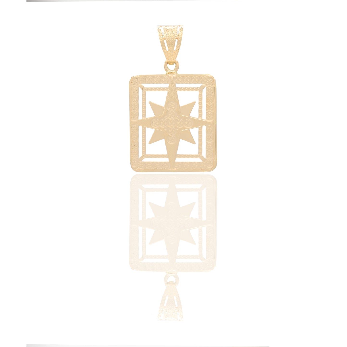 Ciondoli Oro Giallo Oro 18 carati Rosa dei venti quadrata traforata Solo Oro 3,2cm x 2cm