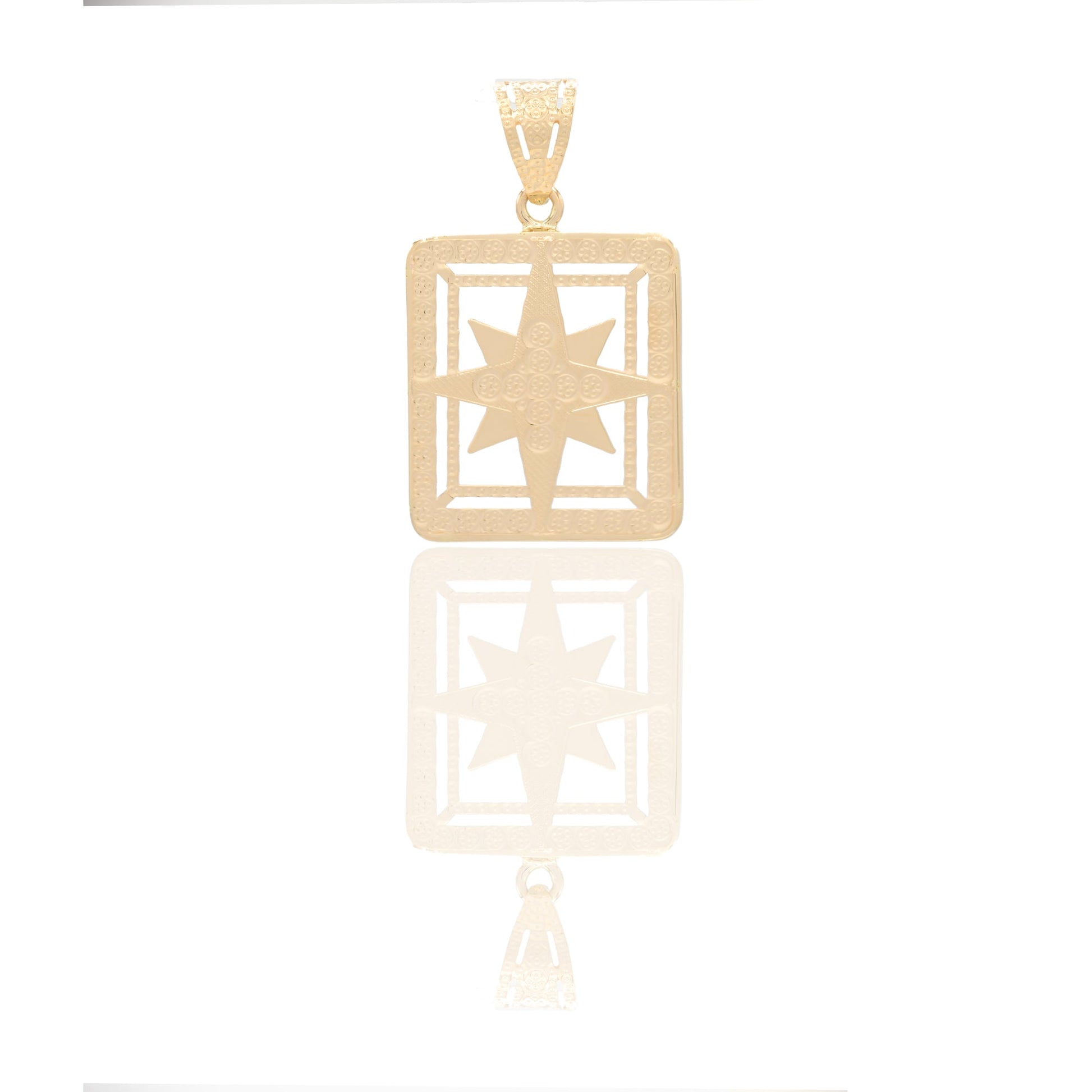 Ciondoli Oro Giallo Oro 18 carati Rosa dei venti quadrata traforata Solo Oro 3,2cm x 2cm
