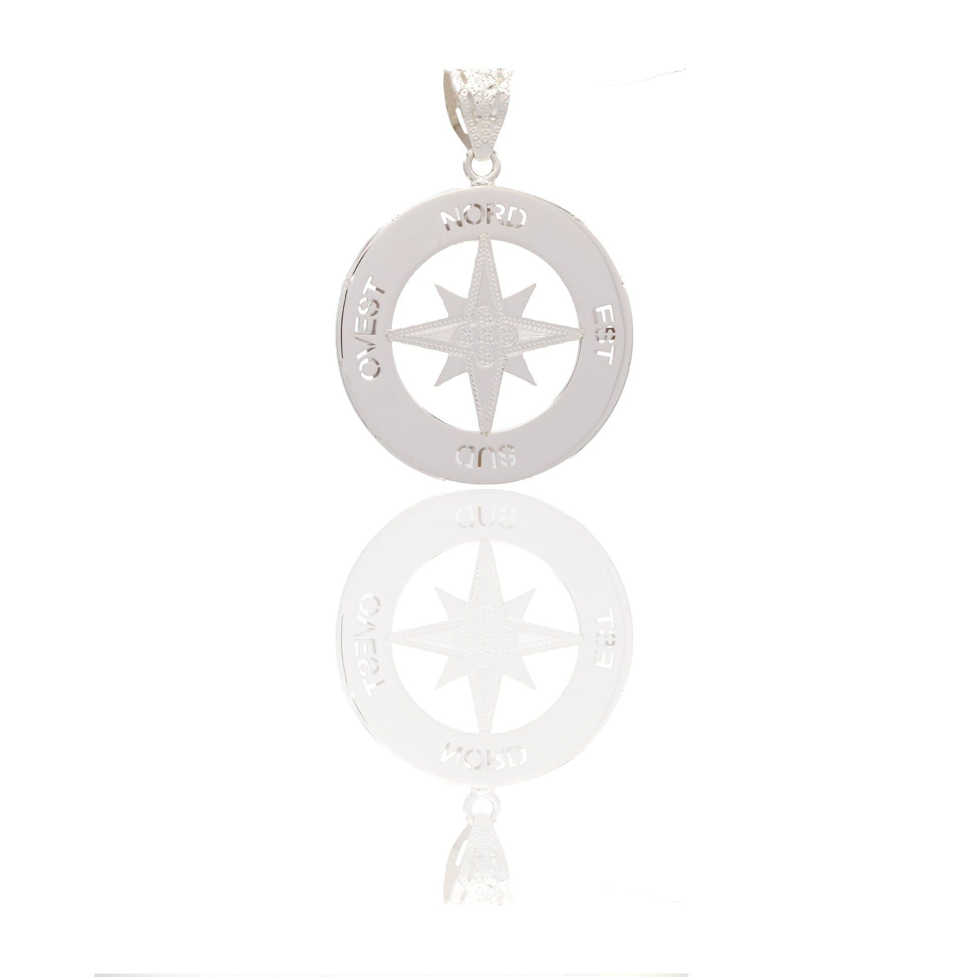 Ciondoli Oro Bianco Oro 18 carati Rosa dei venti tonda traforata Solo Oro 4cm x 3cm
