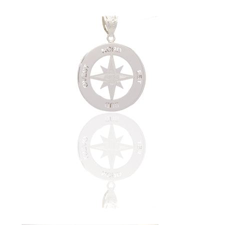 Ciondoli Oro Bianco Oro 18 carati Rosa dei venti tonda traforata Solo Oro 4cm x 3cm