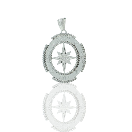 Ciondoli Oro Bianco Oro 18 carati Rosa dei venti tonda traforata Zirconi Bianchi 5,5cm x 4,5cm