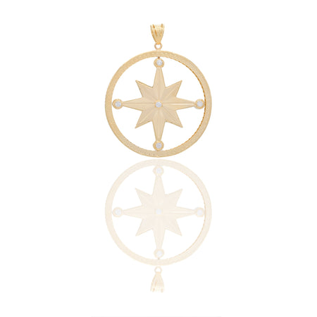 Ciondoli Oro Giallo Oro 18 carati Rosa dei venti tonda double face Zirconi Bianchi 6cm x 5cm