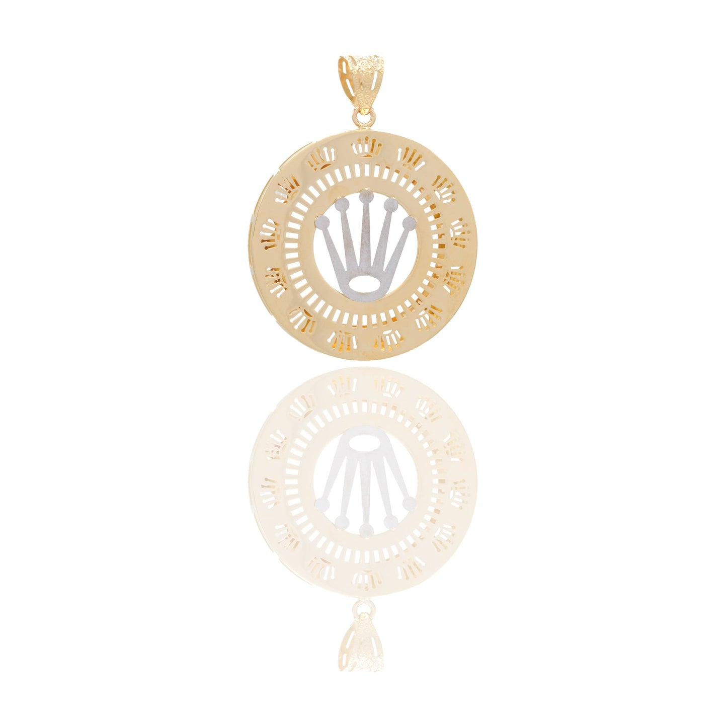 Ciondoli Oro Giallo Oro Bianco Oro 18 carati Tondo traforato con corona Solo Oro 4,5cm x 3,5cm