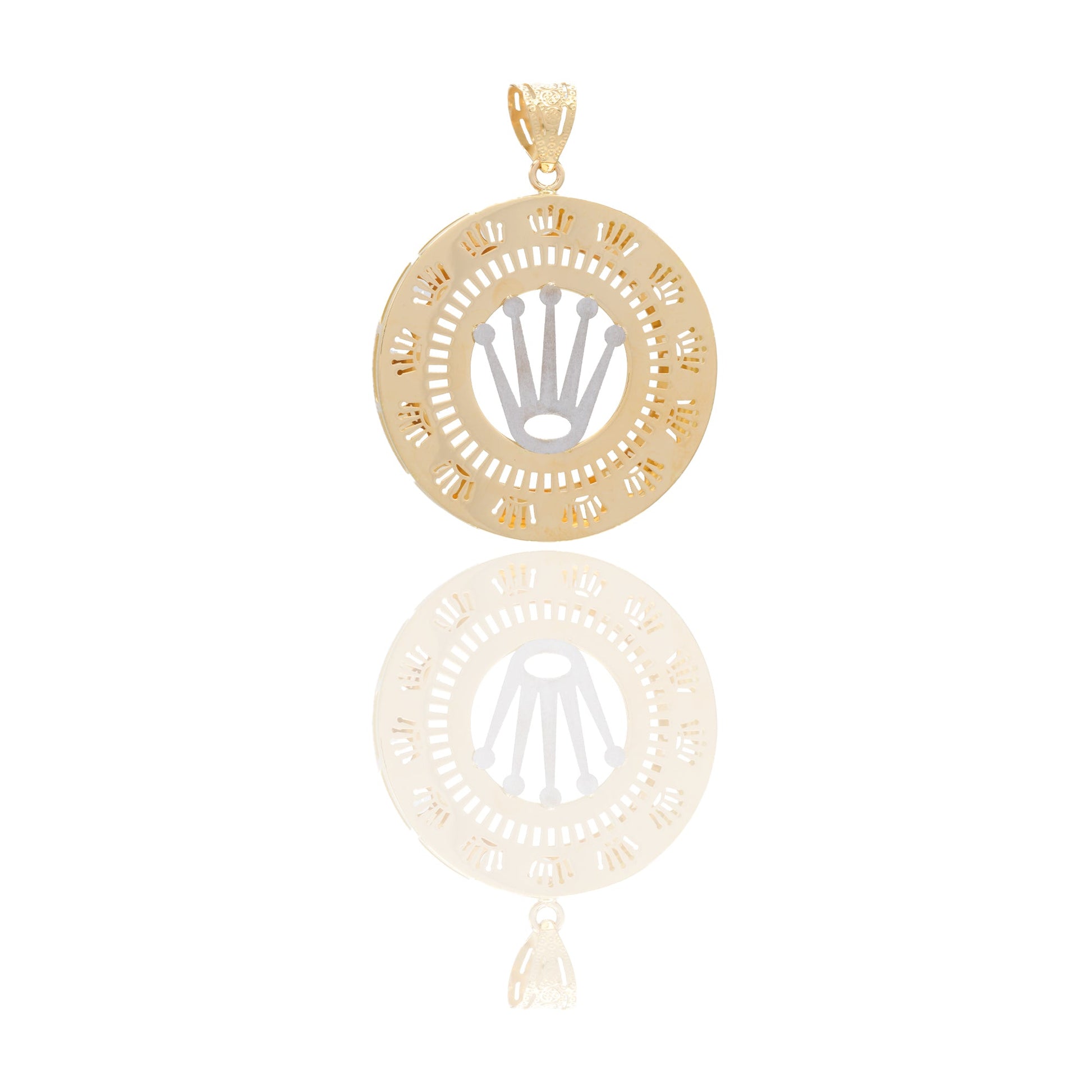 Ciondoli Oro Giallo Oro Bianco Oro 18 carati Tondo traforato con corona Solo Oro 4,5cm x 3,5cm