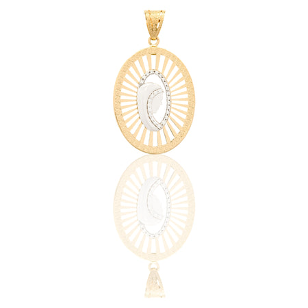 Ciondolo Oro Giallo Oro Bianco Oro 18 carati Madonna Di Profilo Velo Zirconato Contorno Traforato Zirconi Bianchi cm.4,5