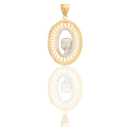 Ciondolo Oro Giallo Oro Bianco Oro 18 carati Madonna Di Profilo Con Velo Liscio Contorno Diamantato Solo Oro cm.4,5