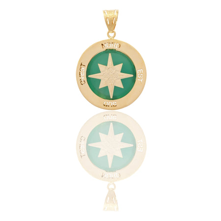 Ciondolo Oro Giallo Oro 18 carati Tondo Con Rosa Dei Venti Su Pietra  Pietra Verde cm.4,0
