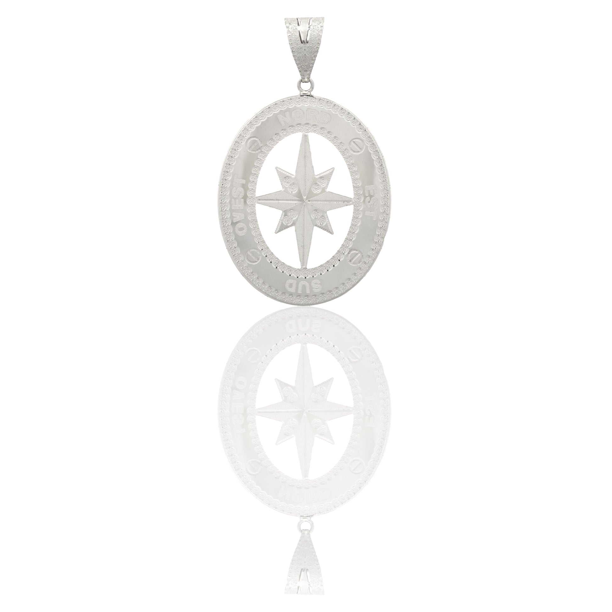 Ciondolo Oro Bianco Oro 18 carati Quadrato Traforato Con Rosa Dei Venti Ovale Solo Oro cm.7x4,5