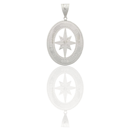 Ciondolo Oro Bianco Oro 18 carati Quadrato Traforato Con Rosa Dei Venti Ovale Solo Oro cm.7x4,5