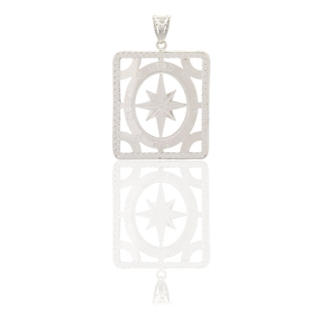 Ciondolo Oro Bianco Oro 18 carati Quadrato Traforato Con Rosa Dei Venti Ovale Solo Oro cm.4,5x3