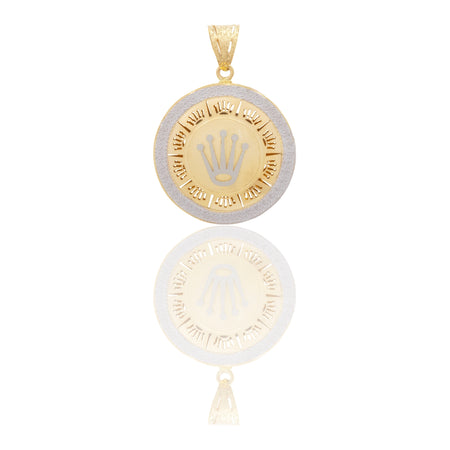 Ciondolo Oro Giallo Oro Bianco Oro 18 carati Tondo Con Corona E Contorno Traforato Solo Oro cm.4,0