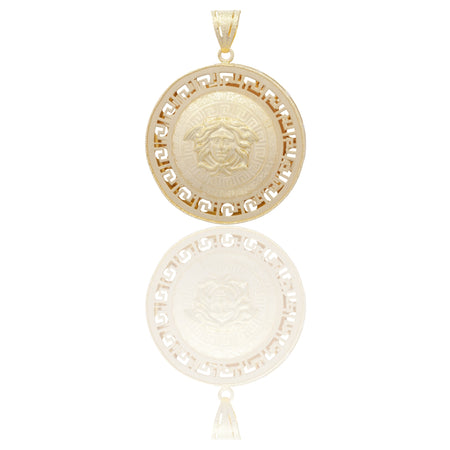 Ciondolo Oro Giallo Oro 18 carati Medusa Tondo Bombato Greca Traforata Solo Oro cm.4,5